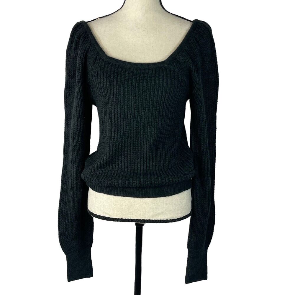 And Now This Small Crop Sweater Square Neck Long Puff Stretch Cavier Off-Black